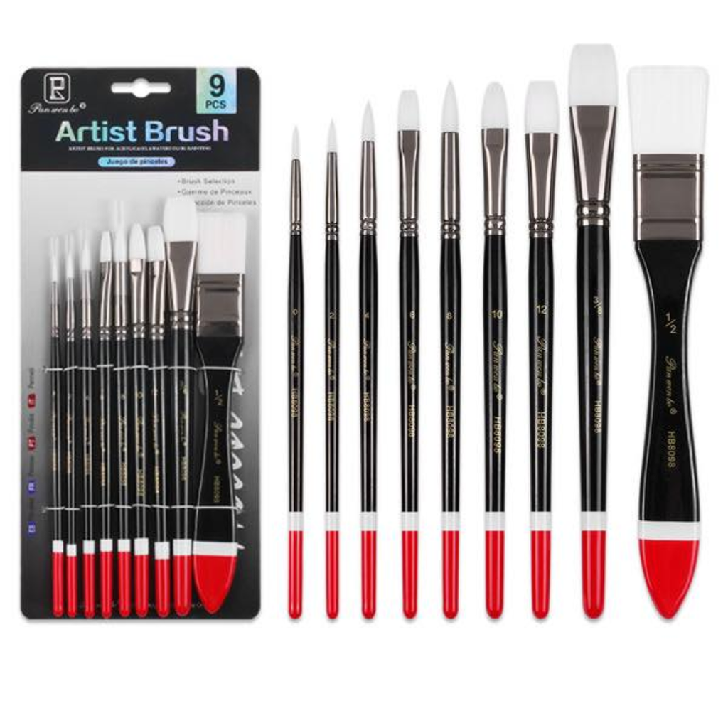 Conjunto de Pincéis Artísticos 9 peças