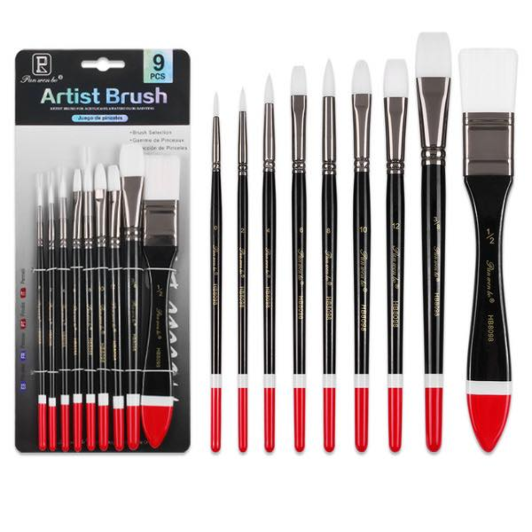 Conjunto de Pincéis Artísticos 9 peças